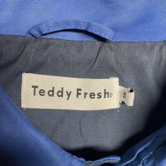 Teddy Fresh Color Block Jacket Size S Blue Green Red Snap Spellout Street Bear - Picture 3 of 8